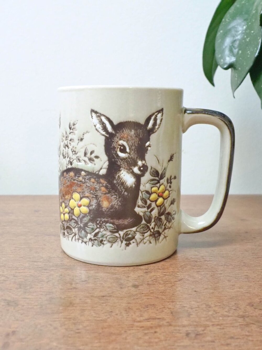 Otagiri Fawn Mug - Embossed Forest Cabin Mug - Vintage Otagiri Japan Deer Mug -